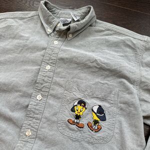 Vintage 1994 Acme Clothing Tweety Bird Button LS Shirt; Men’s Sz M; Gray